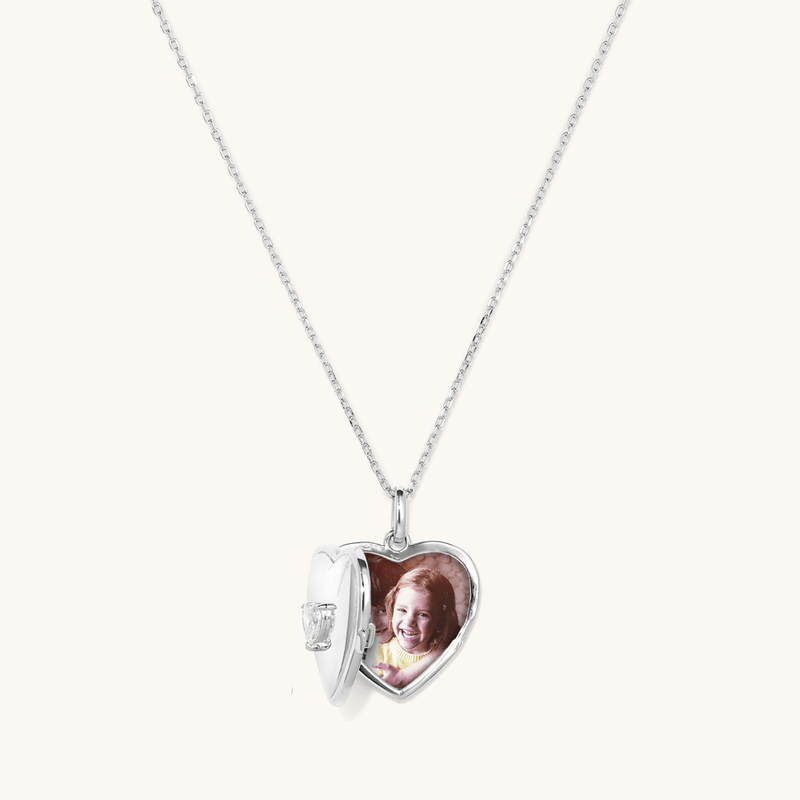 45cm Cubic Zirconia Heart Locket Pendant in Sterling Silver Pendants Bevilles 
