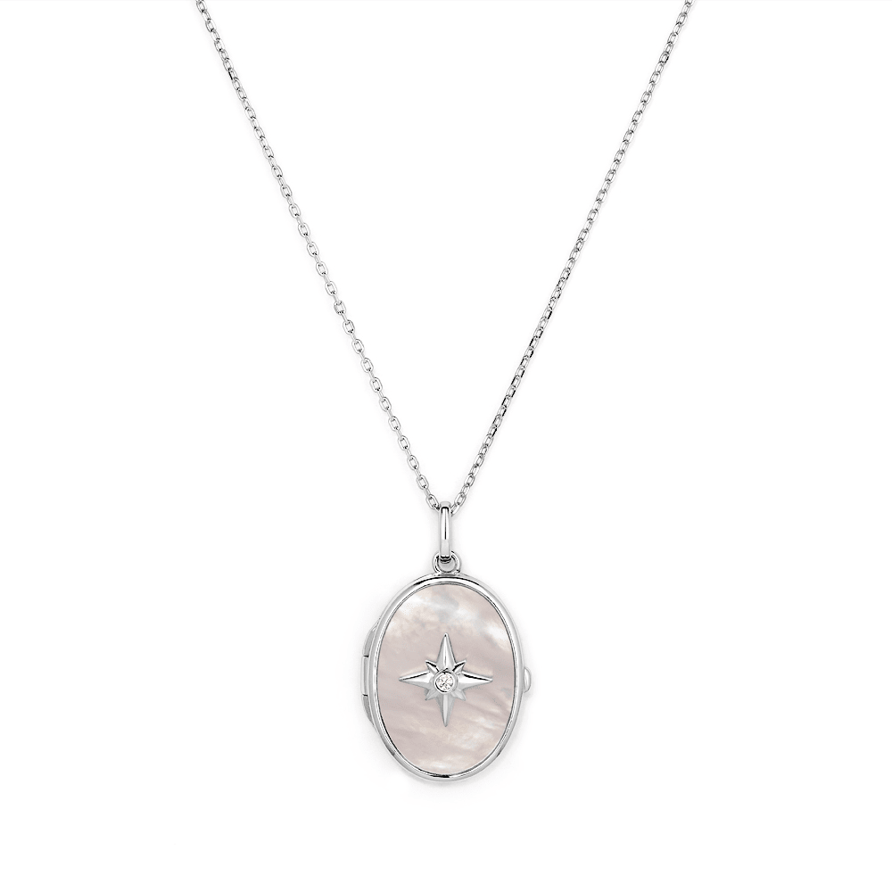 45cm Mother of Pearl Oval Locket Pendant in Sterling Silver Pendants Bevilles 