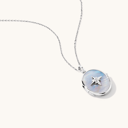 45cm Mother of Pearl Oval Locket Pendant in Sterling Silver Pendants Bevilles 