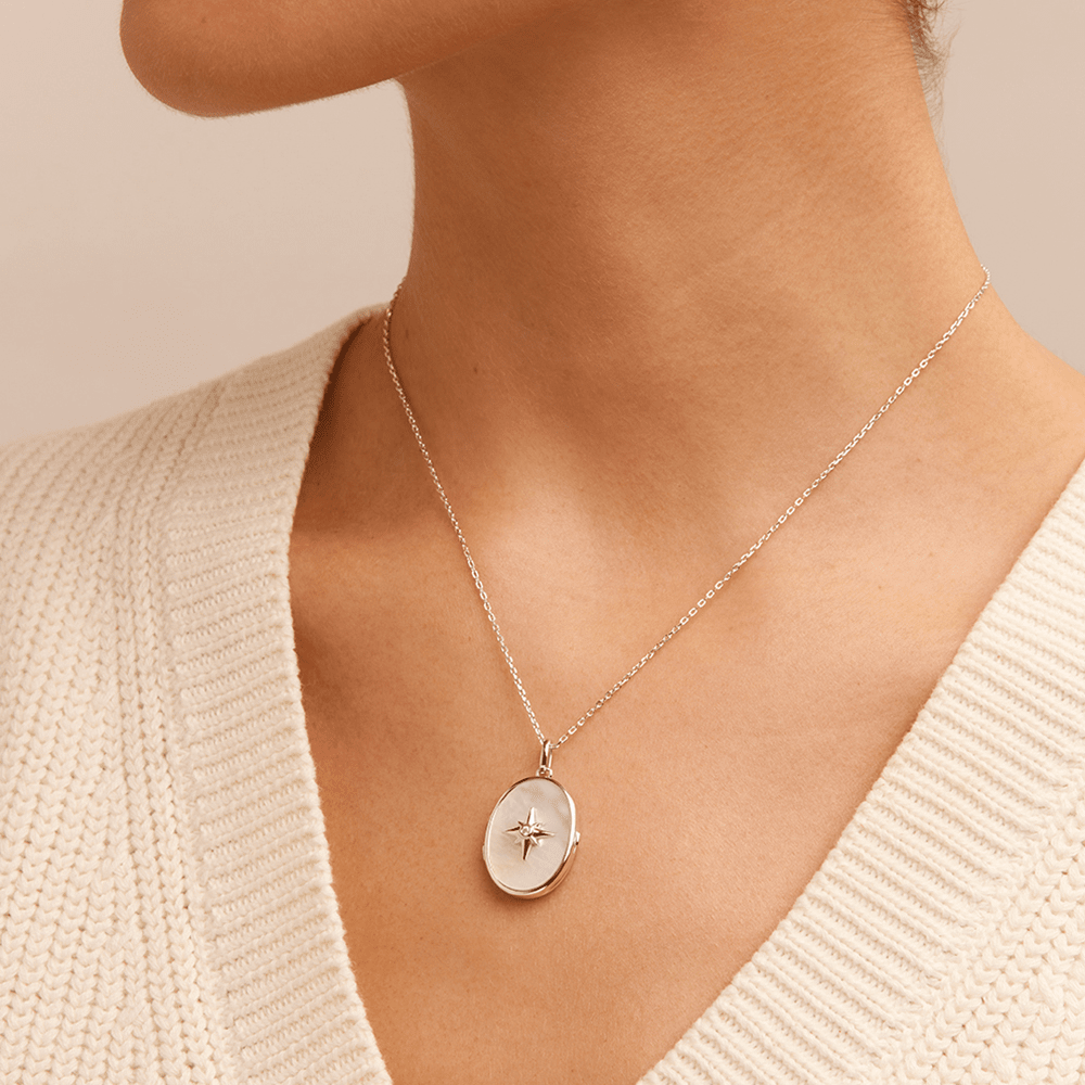 45cm Mother of Pearl Oval Locket Pendant in Sterling Silver Pendants Bevilles 