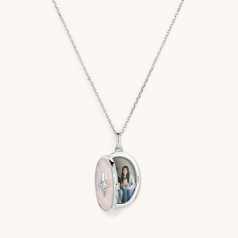 45cm Mother of Pearl Oval Locket Pendant in Sterling Silver Pendants Bevilles 