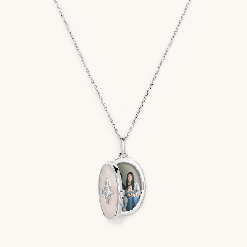 45cm Mother of Pearl Oval Locket Pendant in Sterling Silver Pendants Bevilles 