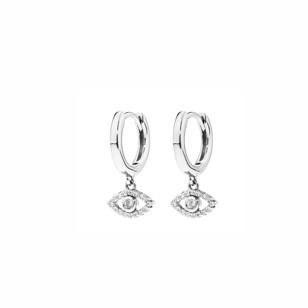 Cubic Zirconia Evil Eye Drop Huggie Earrings in Sterling Silver Earrings Bevilles 