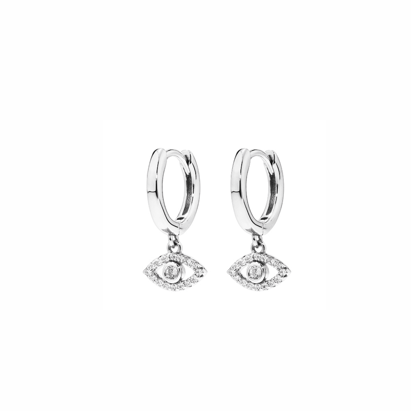 Cubic Zirconia Evil Eye Drop Huggie Earrings in Sterling Silver Earrings Bevilles 
