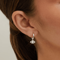 Cubic Zirconia Evil Eye Drop Huggie Earrings in Sterling Silver Earrings Bevilles 