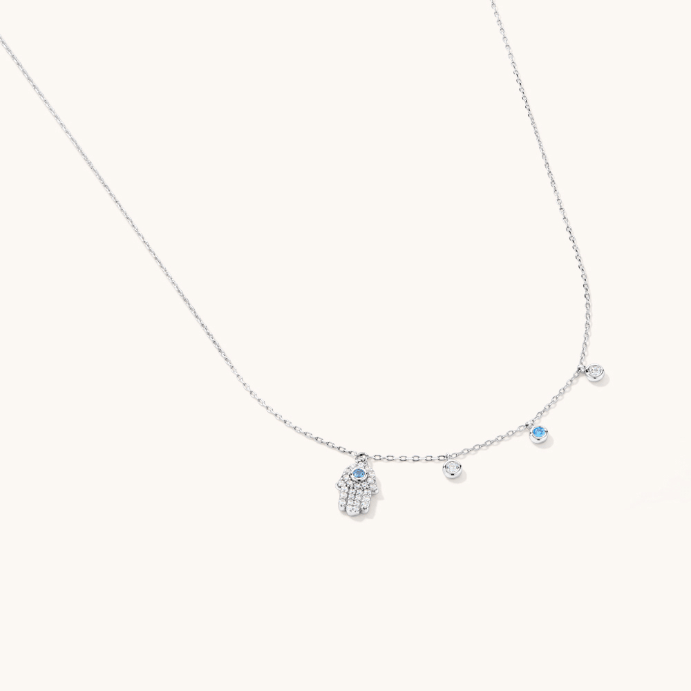 45cm Cubic Zirconia Hamsa Charm Necklace in Sterling Silver Pendants Bevilles 