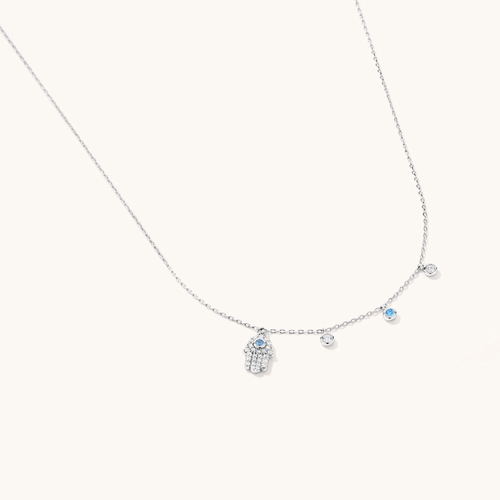 45cm Cubic Zirconia Hamsa Charm Necklace in Sterling Silver Pendants Bevilles 