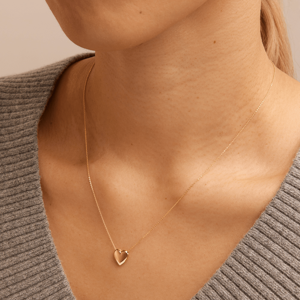 45cm Puff Heart Necklace in 9kt Yellow Gold Pendants Bevilles 