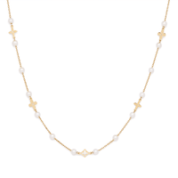 45cm Pearl and Clover Station Necklace in 9kt Yellow Gold Pendants Bevilles 