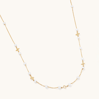 45cm Pearl and Clover Station Necklace in 9kt Yellow Gold Pendants Bevilles 