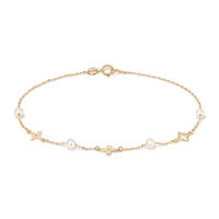 19cm Pearl and Clover Station Bracelet in 9kt Yellow Gold Bracelets Bevilles 