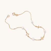 19cm Pearl and Clover Station Bracelet in 9kt Yellow Gold Bracelets Bevilles 