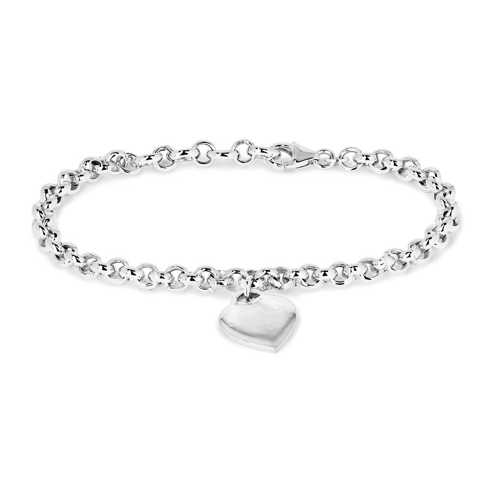 19cm Heart Charm Belcher Bracelet in Sterling Silver Bracelets Bevilles 