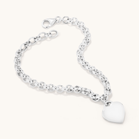 19cm Heart Charm Belcher Bracelet in Sterling Silver Bracelets Bevilles 