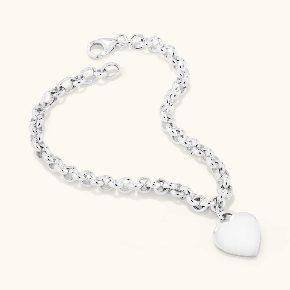 19cm Heart Charm Belcher Bracelet in Sterling Silver Bracelets Bevilles 