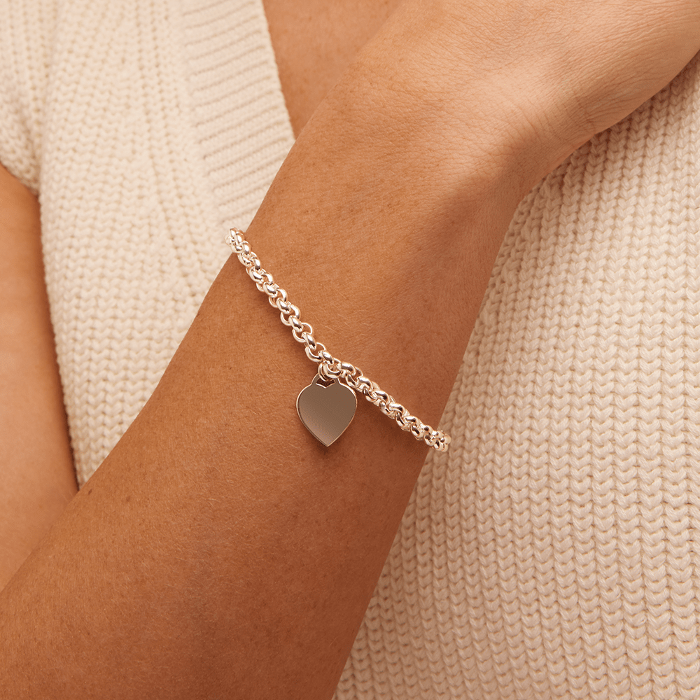 19cm Heart Charm Belcher Bracelet in Sterling Silver Bracelets Bevilles 