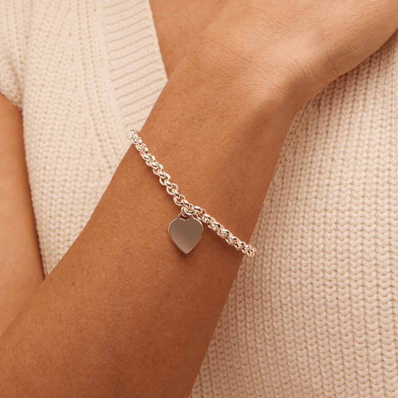 19cm Heart Charm Belcher Bracelet in Sterling Silver Bracelets Bevilles 