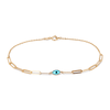 19cm Enamel Evil Eye Paperclip Bracelet in 9kt Yellow Gold Bracelets Bevilles 