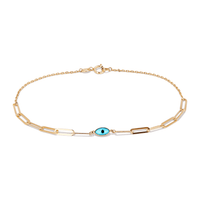 19cm Enamel Evil Eye Paperclip Bracelet in 9kt Yellow Gold Bracelets Bevilles 