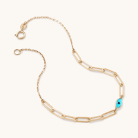 19cm Enamel Evil Eye Paperclip Bracelet in 9kt Yellow Gold Bracelets Bevilles 