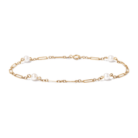 19cm Pearl Station Figaro Bracelet in 9kt Yellow Gold Bracelets Bevilles 