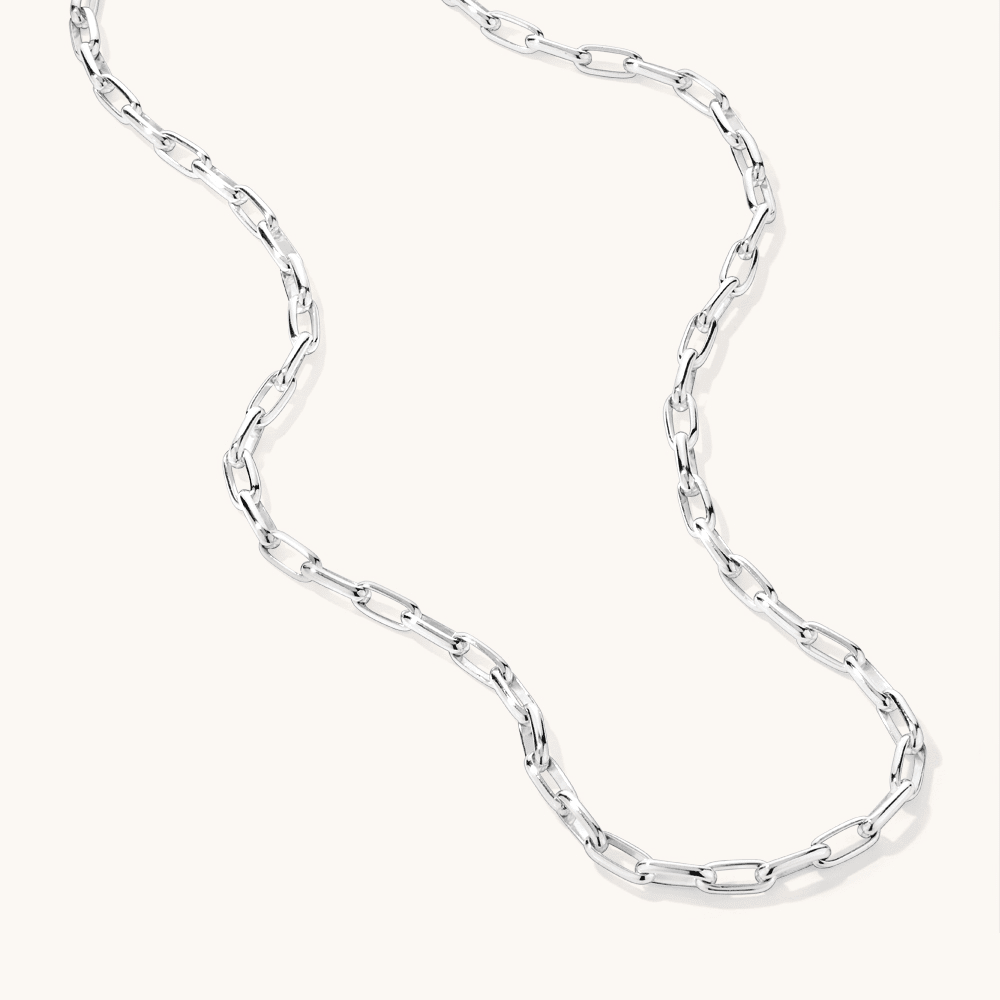 45cm 4mm Width Paperclip Chain in Sterling Silver Necklaces Bevilles 