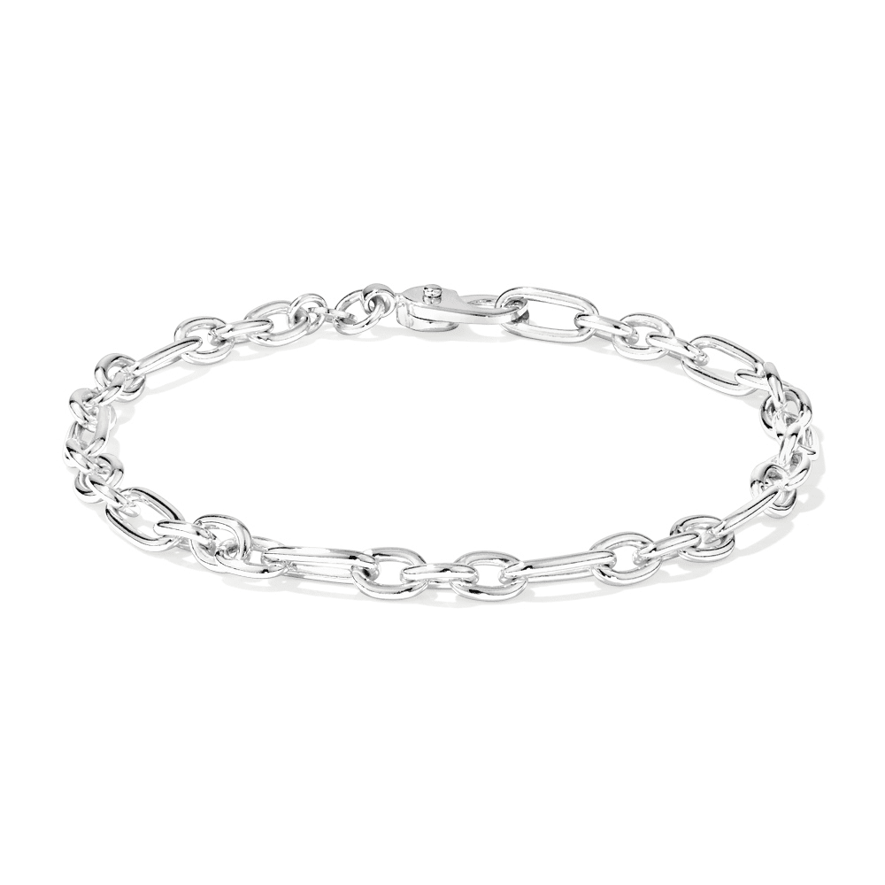 19cm Flat Oval Figaro Bracelet in Sterling Silver Bracelets Bevilles 