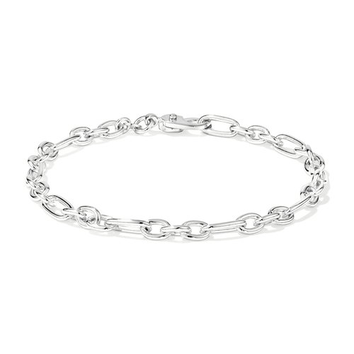 19cm 4mm Width Flat Oval Figaro Bracelet in Sterling Silver Bracelets Bevilles 