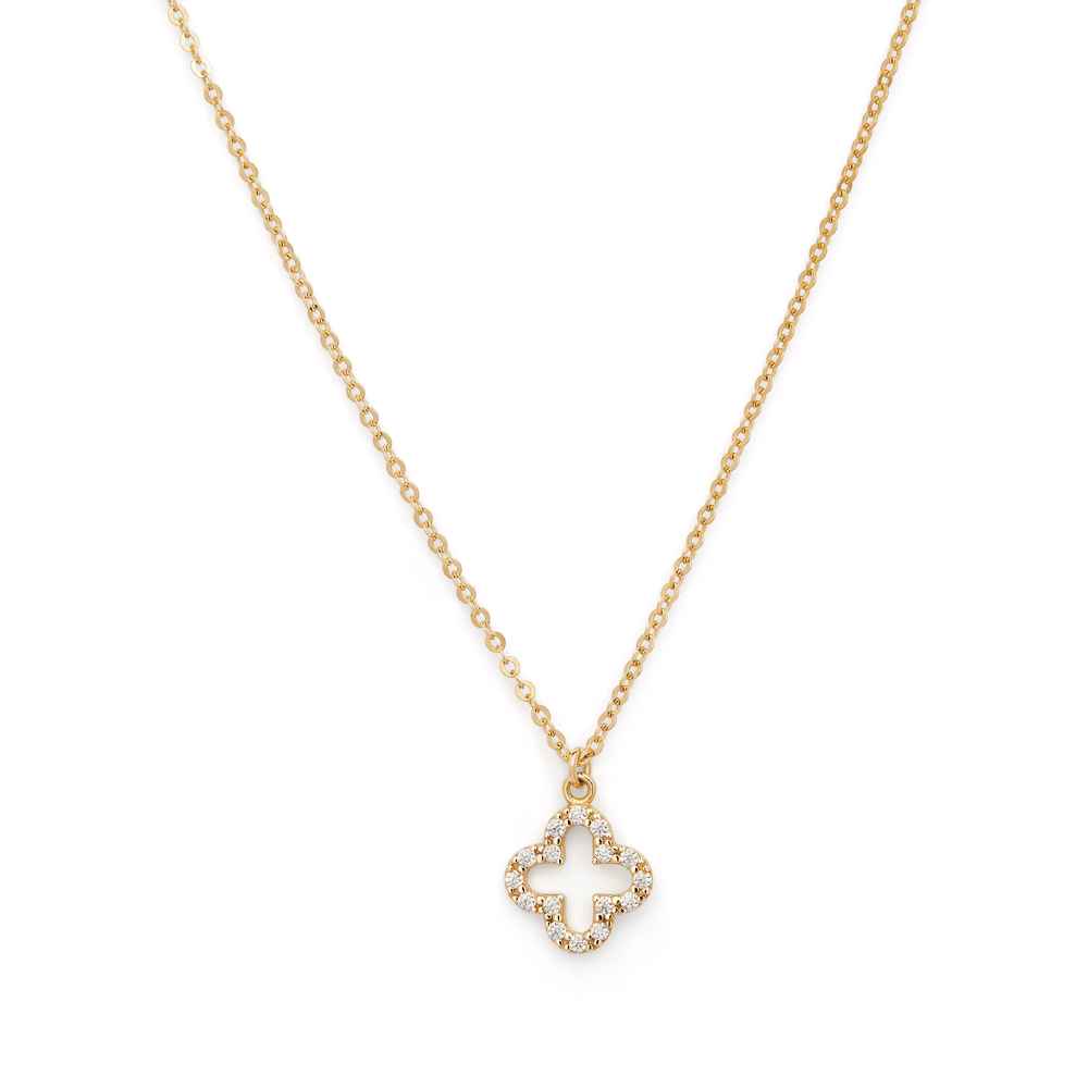 45cm Cubic Zirconia Open Clover Pendant Necklace in 9kt Yellow Gold Pendants Bevilles 