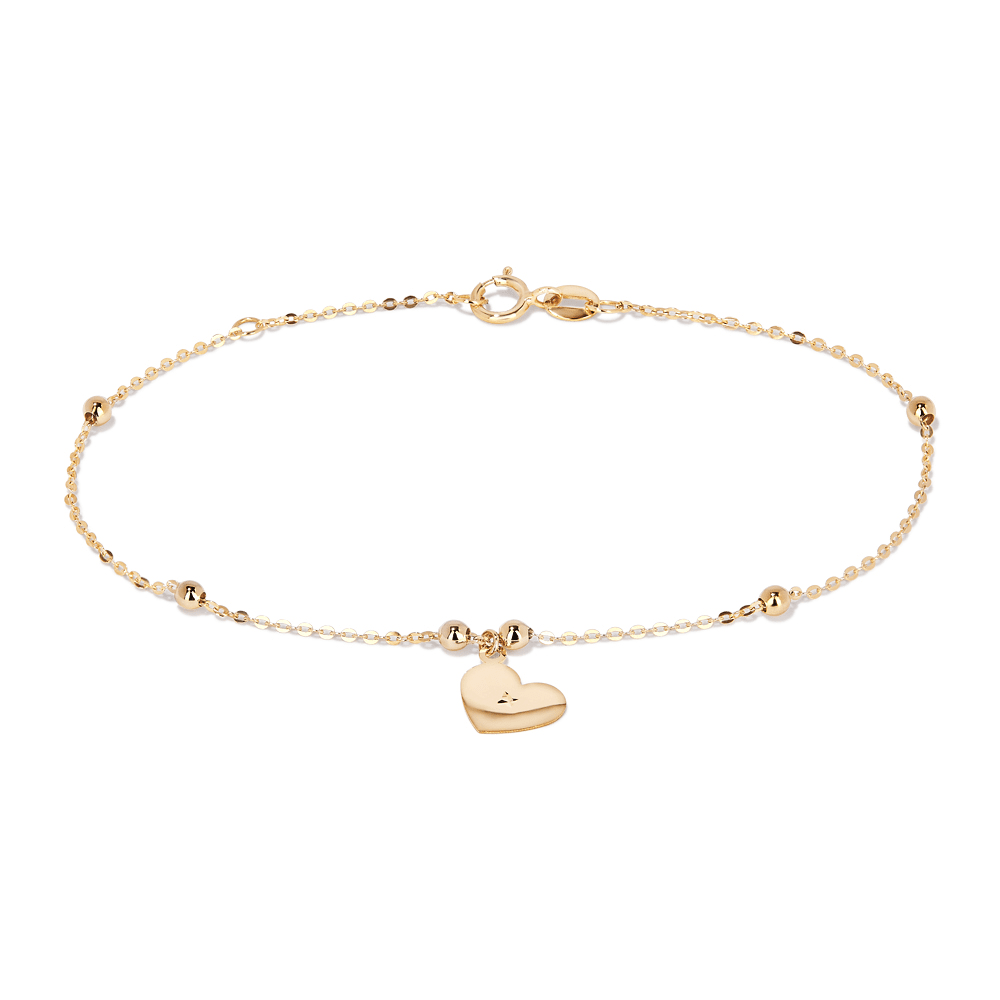 19cm Ball Station Bracelet with Heart Charm in 9kt Yellow Gold Bracelets Bevilles 
