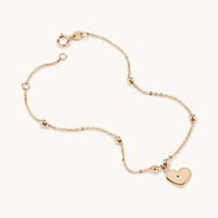 19cm Ball Station Bracelet with Heart Charm in 9kt Yellow Gold Bracelets Bevilles 