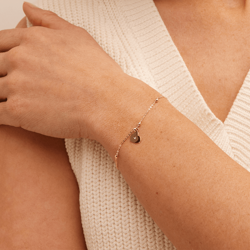 19cm Ball Station Bracelet with Heart Charm in 9kt Yellow Gold Bracelets Bevilles 
