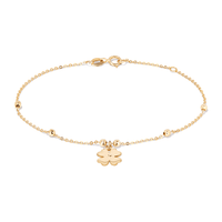 19cm Ball Station Bracelet with Clover Charm in 9kt Yellow Gold Bracelets Bevilles 