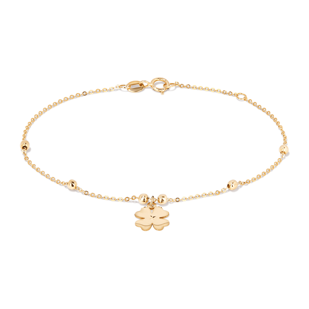 19cm Ball Station Bracelet with Clover Charm in 9kt Yellow Gold Bracelets Bevilles 