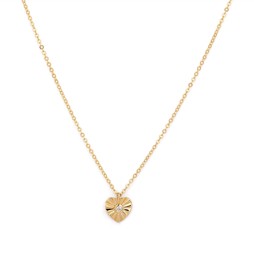 Cubic Zirconia Fluted Heart Necklace in 9kt Yellow Gold Pendants Bevilles 