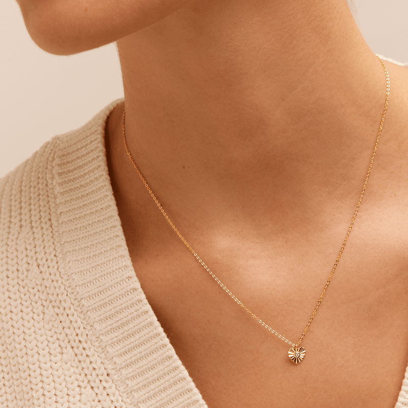 Cubic Zirconia Fluted Heart Necklace in 9kt Yellow Gold Pendants Bevilles 