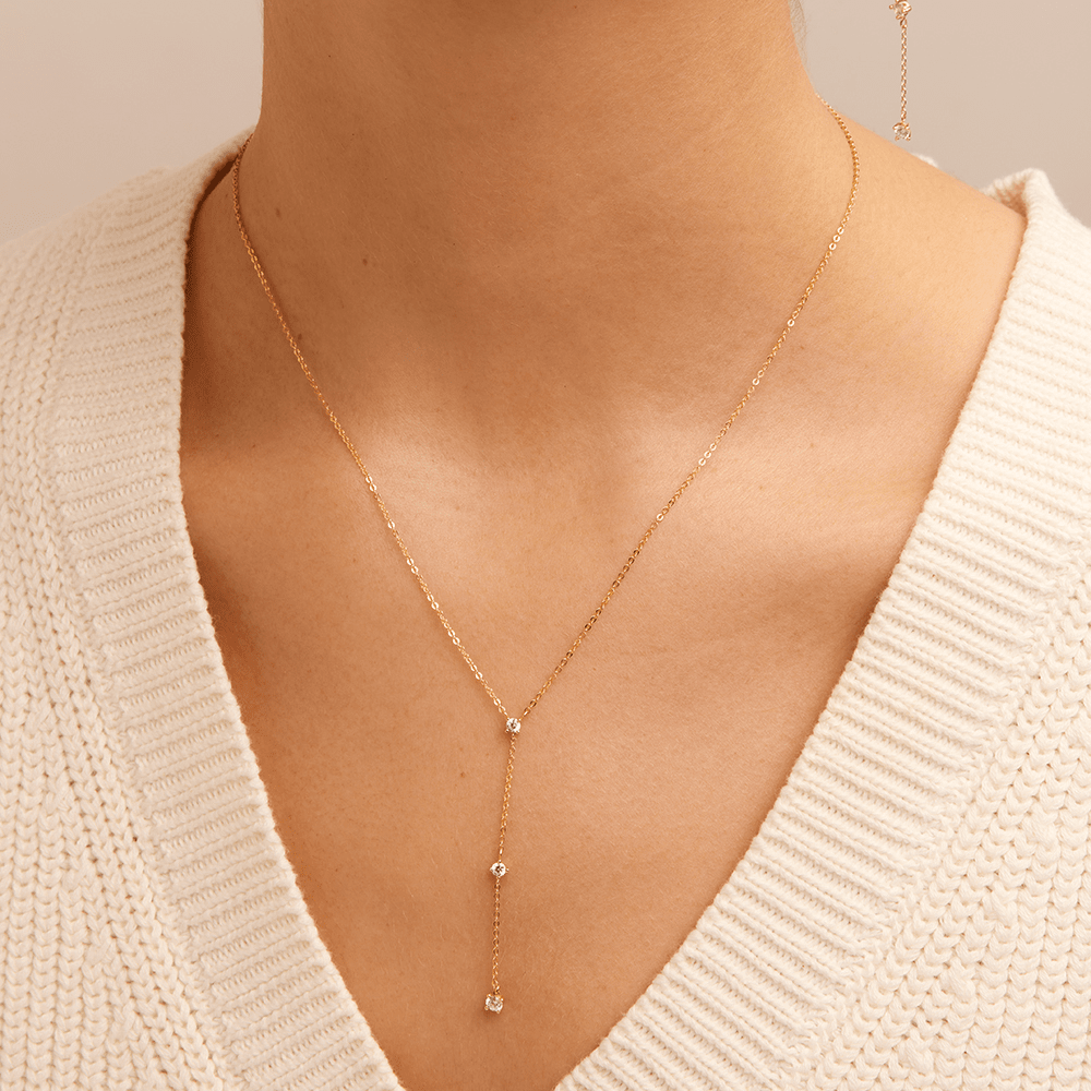 45cm Cubic Zirconia Station Drop Necklace in 9kt Yellow Gold Pendants Bevilles 