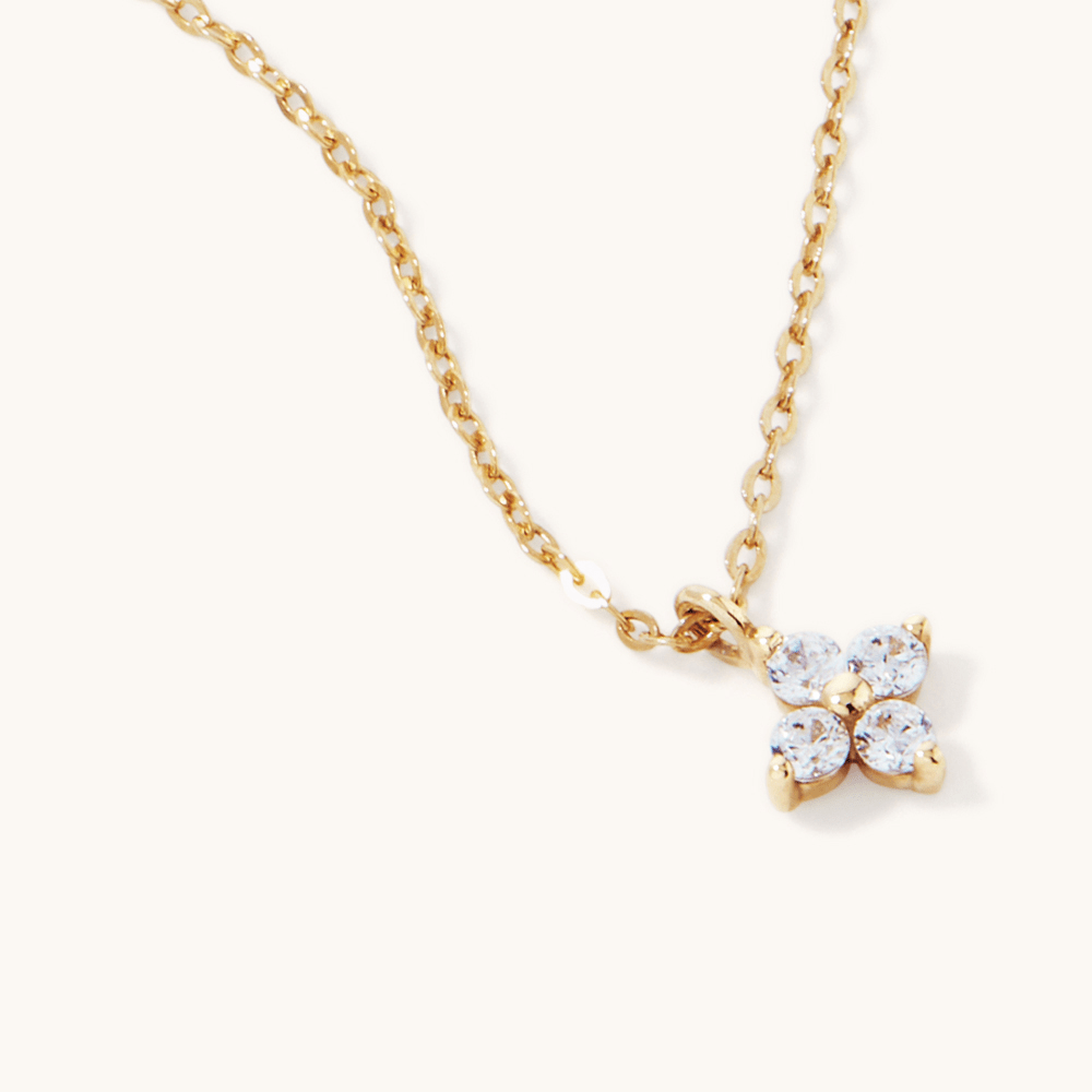 45cm Cubic Zirconia Flower Necklace in 9kt Yellow Gold Pendants Bevilles 