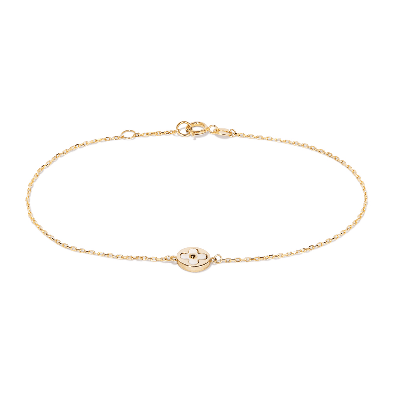 19cm Mother of Pearl Cut-out Clover Bracelet in 9kt Yellow Gold Bracelets Bevilles 