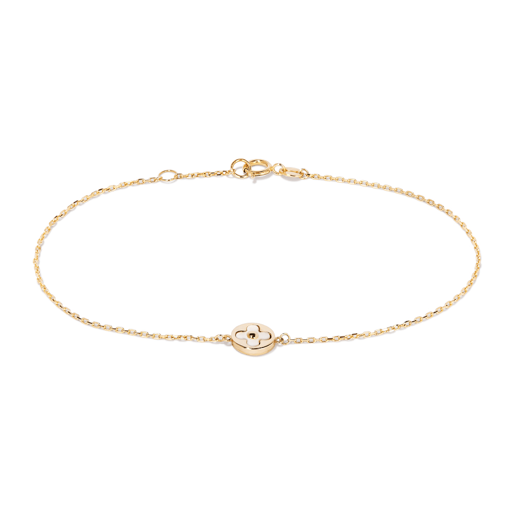 19cm Mother of Pearl Cut-out Clover Bracelet in 9kt Yellow Gold Bracelets Bevilles 