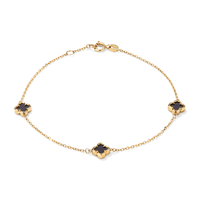 19cm Onyx Clover Station Bracelet in 9kt Yellow Gold Bracelets Bevilles 