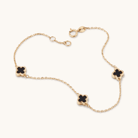 19cm Onyx Clover Station Bracelet in 9kt Yellow Gold Bracelets Bevilles 
