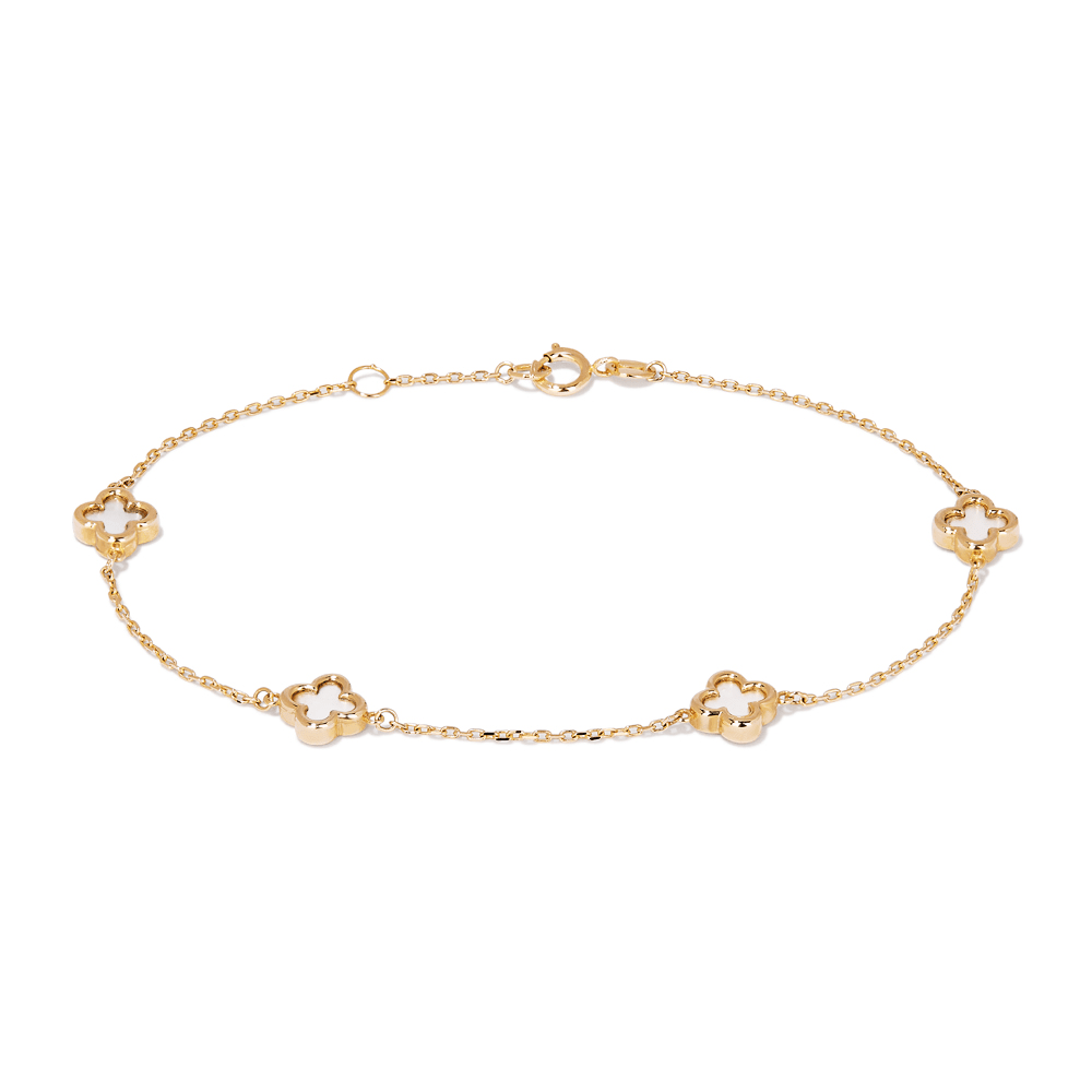 19cm Mother of Pearl Clover Station Bracelet in 9kt Yellow Gold Bracelets Bevilles 
