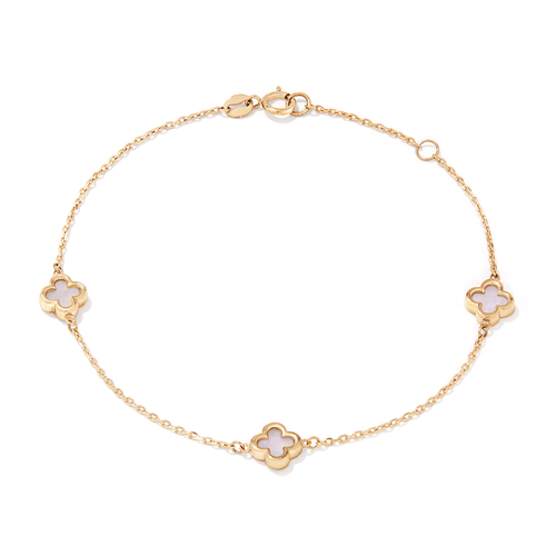 19cm Mother of Pearl Clover Station Bracelet in 9kt Yellow Gold Bracelets Bevilles 