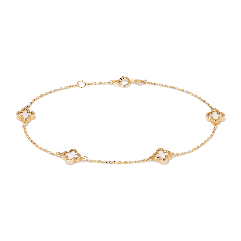 19cm Mother of Pearl Clover Station Bracelet in 9kt Yellow Gold Bracelets Bevilles 