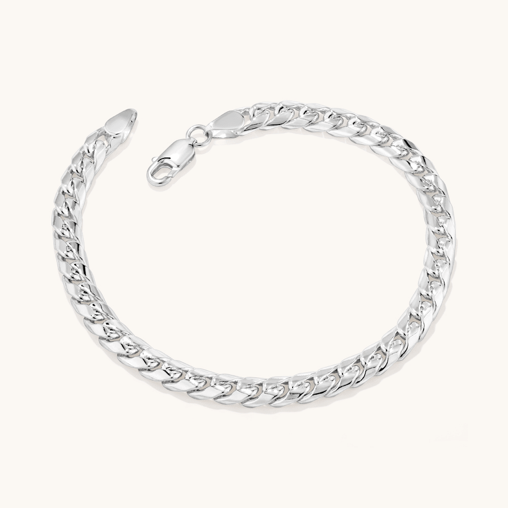 23cm 6mm Width Curved Curb Bracelet in Sterling Silver Bracelets Bevilles 