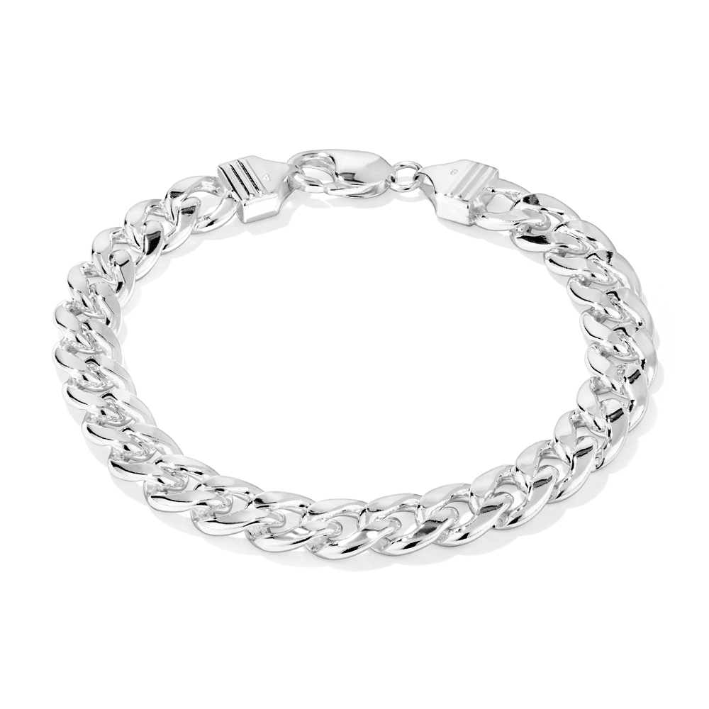 23cm 9.5mm Width Curb Bracelet in Sterling Silver Bracelets Bevilles 