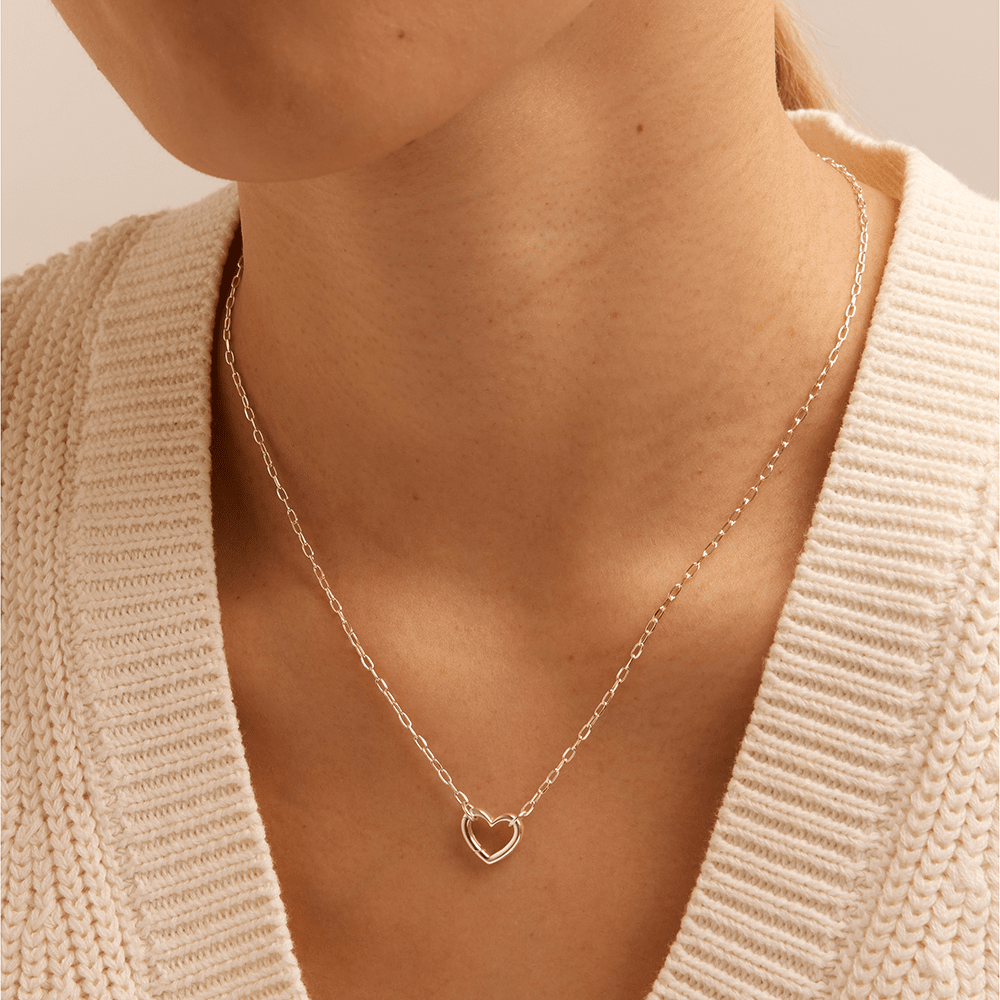 45cm Heart Clasp Paperclip Necklace in Sterling Silver Necklaces Bevilles 