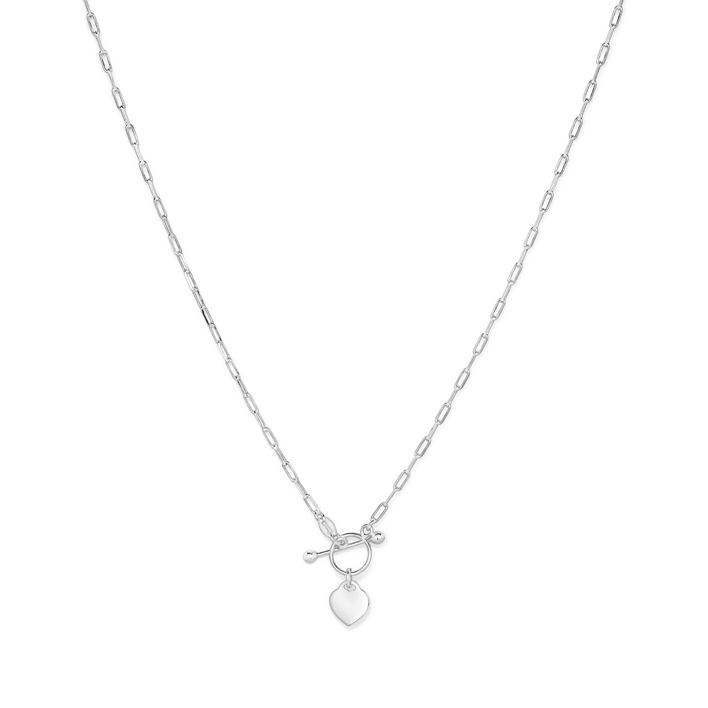 45cm T-Bar Heart Pendant Paperclip Necklace in Sterling Silver Necklaces Bevilles 