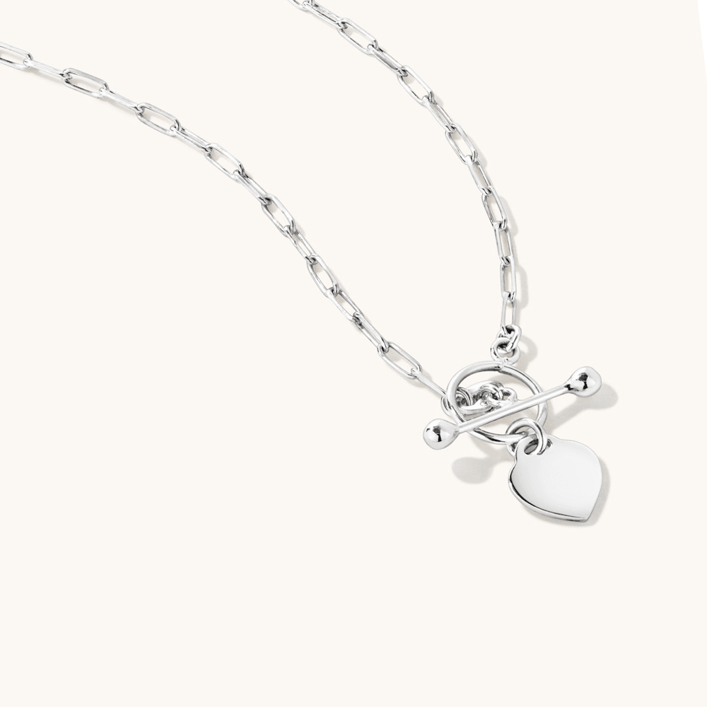 45cm 2mm Width T-Bar Heart Pendant Paperclip Necklace in Sterling Silver Necklaces Bevilles 